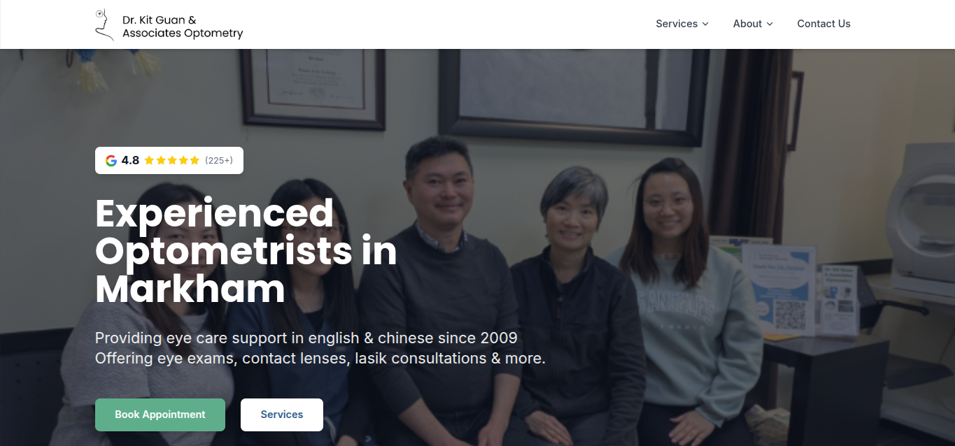 Dr. Kit Guan & Associates Optometry website homepage